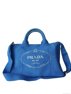 PRADA Canapa Blue Canvas Medium Tote Crossbody Bag